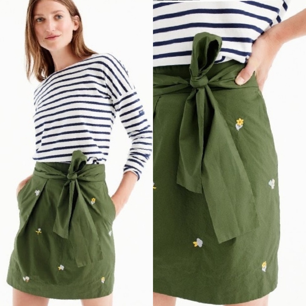 J.Crew Embroidered Floral Green Skirt